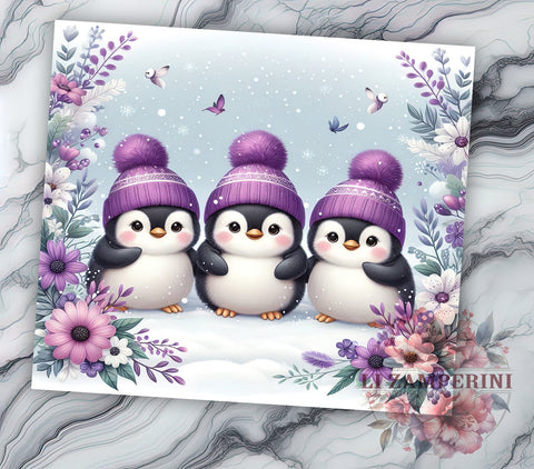 Cute Penguin Tumbler, Christmas Penguin Wrap, 20oz Sublimation Design, Holiday Drinkware, Purple Christmas Tumbler, Adorable Penguin Art, Digital Download Sublimation Li Zamperini 