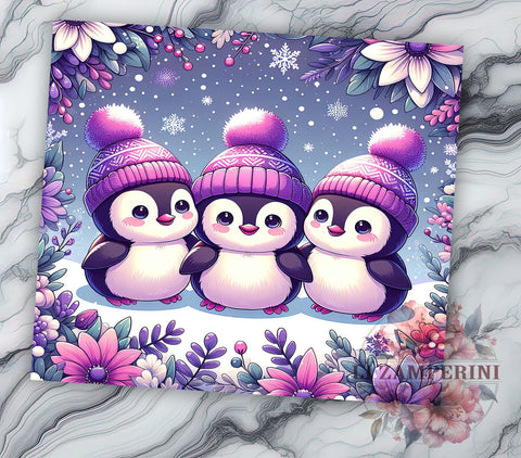 Cute Penguin Tumbler, Christmas Penguin Wrap, 20oz Sublimation Design, Holiday Drinkware, Purple Christmas Tumbler, Adorable Penguin Art, Digital Download Sublimation Li Zamperini 
