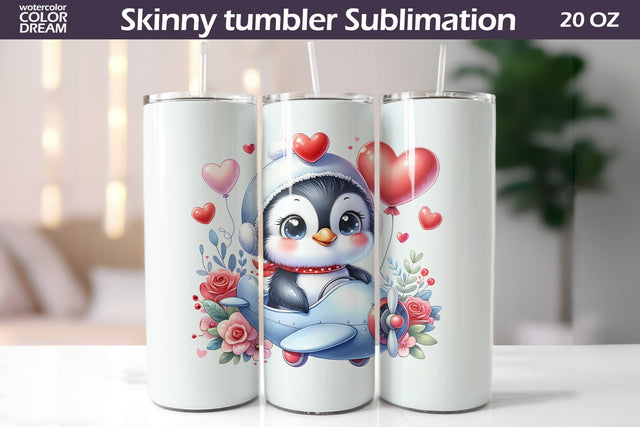 Cute Penguin Valentine Tumbler I Animal Valentine's Day Tumbler Sublimation WatercolorColorDream 