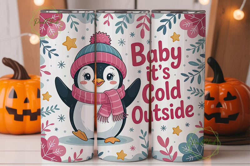 Cute Penguin Winter 20oz Tumbler Wrap Sublimation PixelChick 