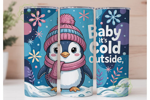 Cute Penguin Winter 20oz Tumbler Wrap Sublimation PixelChick 