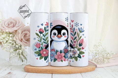 Cute Penguin with Flowers 20oz Tumbler Sublimation sassyprint 