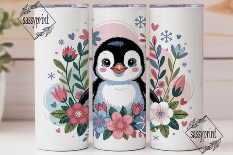 Cute Penguin with Flowers 20oz Tumbler Sublimation sassyprint 