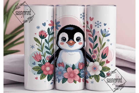 Cute Penguin with Flowers 20oz Tumbler Sublimation sassyprint 