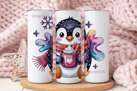 Cute Penguin with Hot Cocoa Tumbler Wrap Sublimation DesignSVG 