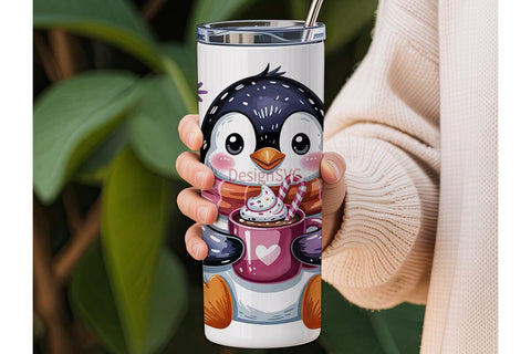 Cute Penguin with Hot Cocoa Tumbler Wrap Sublimation DesignSVG 