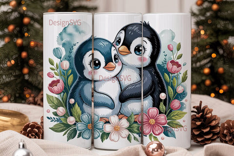 Cute Penguins 20oz Tumbler Wrap Sublimation DesignSVG 