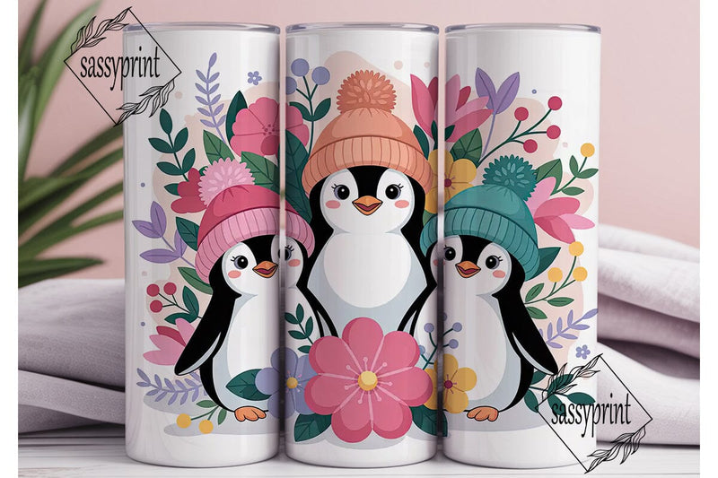 Cute Penguins Winter 20oz Tumbler Wrap Sublimation sassyprint 