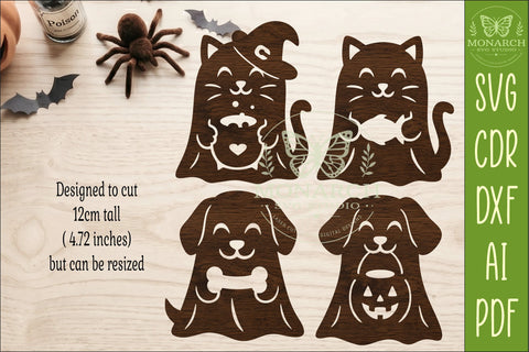 Cute Pet Ghost SVG designs. Halloween Dog & Cat Ghost Laser SVG APInspireddesigns 