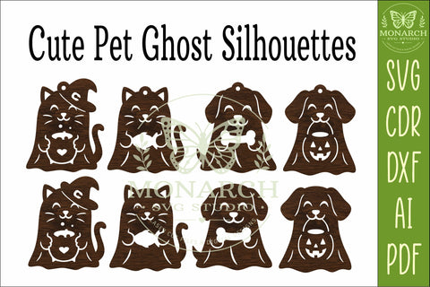 Cute Pet Ghost SVG designs. Halloween Dog & Cat Ghost Laser SVG APInspireddesigns 