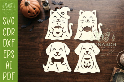 Cute Pet Ghost SVG designs. Halloween Dog & Cat Ghost Laser SVG APInspireddesigns 