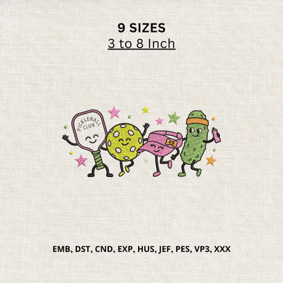 Cute Pickleball Club Machine Embroidery Design – Pickle Paddle Ball Cartoon Embroidery File Embroidery/Applique DESIGNS PatternFeed8 