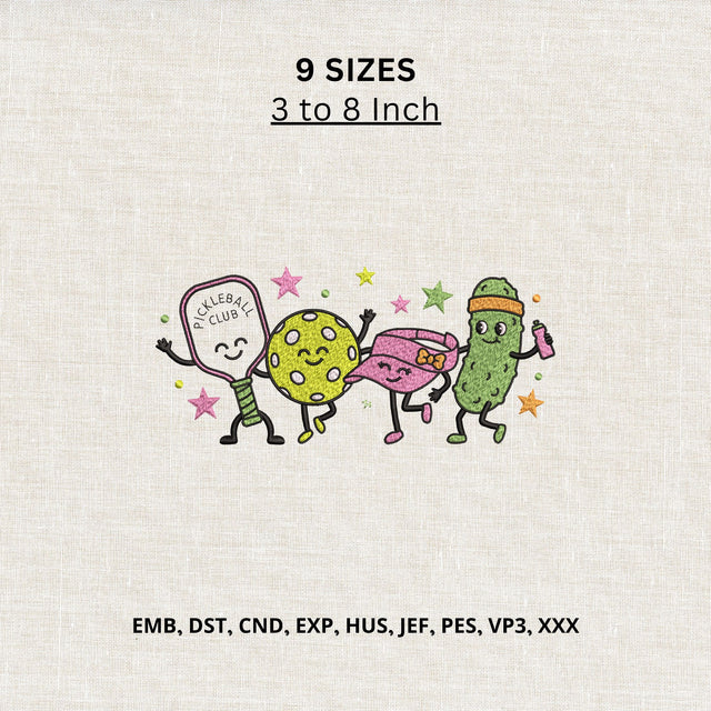 Cute Pickleball Club Machine Embroidery Design – Pickle Paddle Ball Cartoon Embroidery File Embroidery/Applique DESIGNS PatternFeed8 
