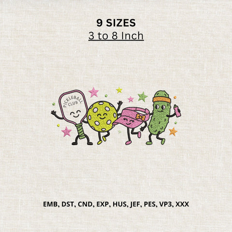 Cute Pickleball Club Machine Embroidery Design – Pickle Paddle Ball Cartoon Embroidery File Embroidery/Applique DESIGNS PatternFeed8 