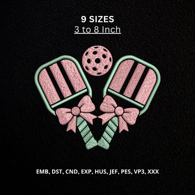 Cute Pickleball Paddles with Bows Machine Embroidery Design – Girly Pickleball Embroidery File, Pickleball Lover Sports Design Embroidery/Applique DESIGNS PatternFeed8 
