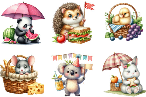 Cute Picnic Party Watercolor Animals Sublimation SVGista 