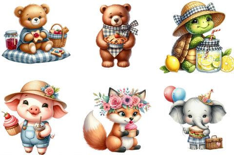 Cute Picnic Party Watercolor Animals Sublimation SVGista 