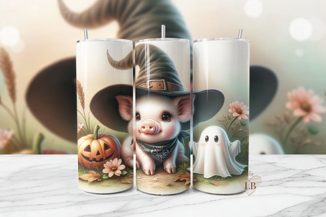 Cute Pig and Ghost Halloween Tumbler Sublimation BijouBay 