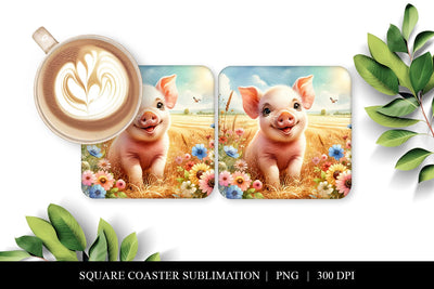 Cute Pig Coaster Design Sublimation, Digital Download Sublimation BijouBay 