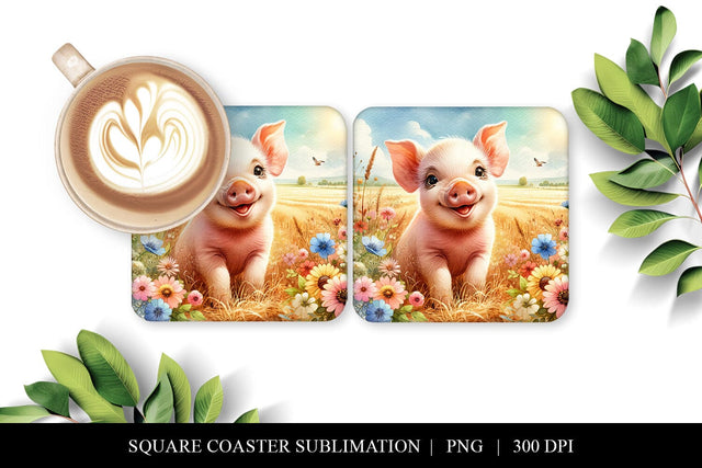 Cute Pig Coaster Design Sublimation, Digital Download Sublimation BijouBay 