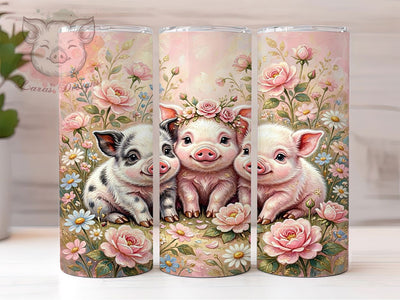 Cute Pig Floral Farm 20oz Tumbler, Baby Pigs, Pig Flowers, Farm Animal, Adorable Design, 20oz Tumbler Wrap, Sublimation PNG Sublimation Lara' s Designs 