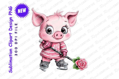 Cute pig hockey player with rose Sublimation Regulrcrative 