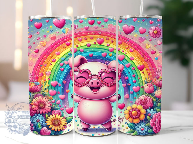 Cute Pig Rainbow 20oz Skinny Tumbler, Cute Pig Tumbler Png, Straight & Tapered Tumbler Wrap, Instant Digital Download Sublimation ToriDesigns 