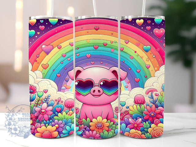 Cute Pig Rainbow 20oz Skinny Tumbler, Cute Pig Tumbler Png, Straight & Tapered Tumbler Wrap, Instant Digital Download Sublimation ToriDesigns 