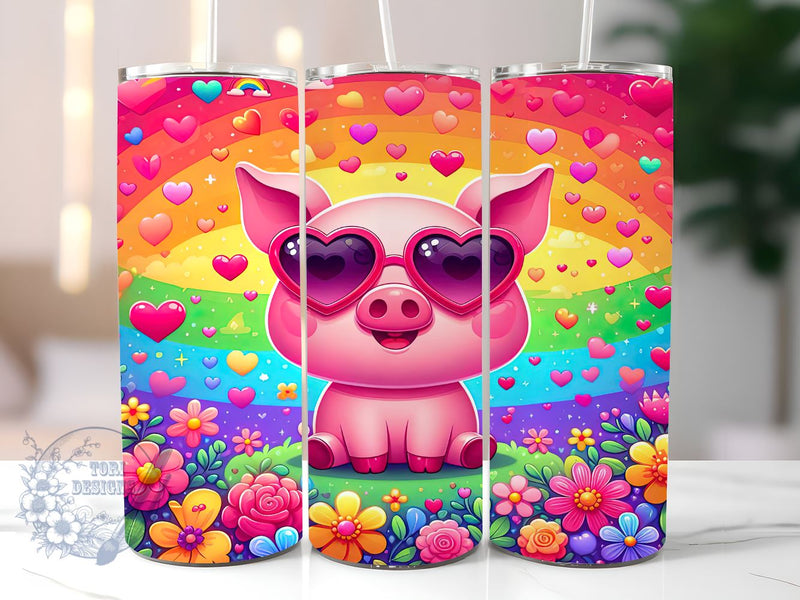 Cute Pig Rainbow 20oz Skinny Tumbler, Cute Pig Tumbler Png, Straight & Tapered Tumbler Wrap, Instant Digital Download Sublimation ToriDesigns 