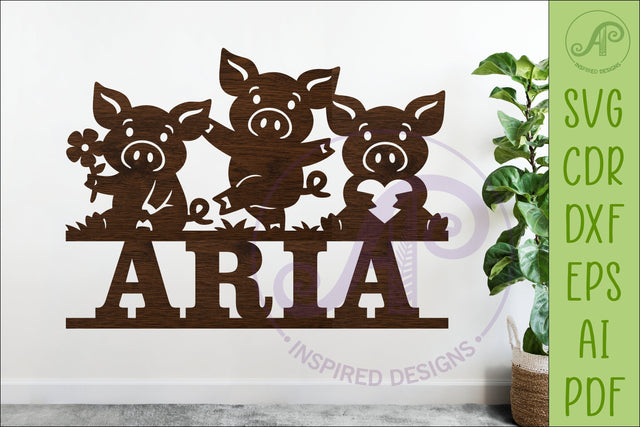 Cute Pig Silhouette Name Sign SVG | Farm Animal Cut File SVG APInspireddesigns 