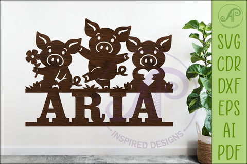 Cute Pig Silhouette Name Sign SVG | Farm Animal Cut File SVG APInspireddesigns 