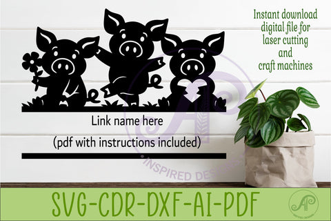 Cute Pig Silhouette Name Sign SVG | Farm Animal Cut File SVG APInspireddesigns 