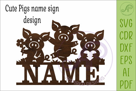 Cute Pig Silhouette Name Sign SVG | Farm Animal Cut File SVG APInspireddesigns 