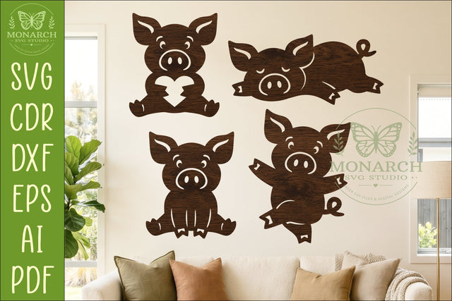 Cute Pig Silhouettes SVG Farm Animal Laser Cut Files 1 SVG APInspireddesigns 