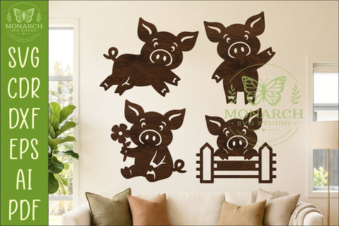 Cute Pig Silhouettes SVG Farm Animal Laser Cut Files 2 SVG APInspireddesigns 