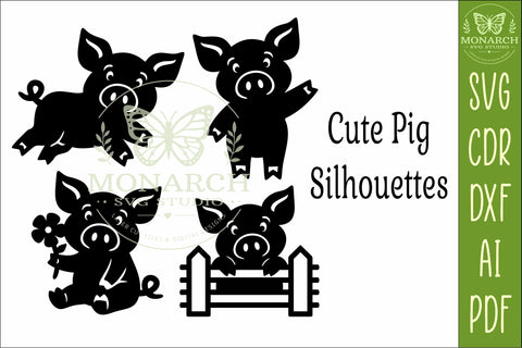 Cute Pig Silhouettes SVG Farm Animal Laser Cut Files 2 SVG APInspireddesigns 