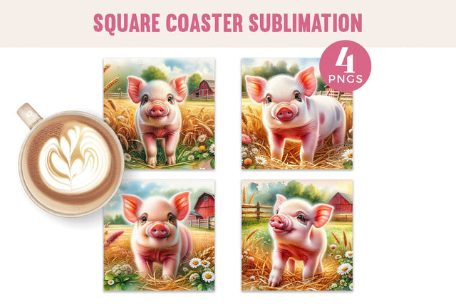 Cute Pig Sublimation Coaster Set – 4 PNG Designs Sublimation BijouBay 