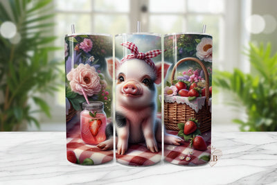 Cute Pig Tumbler PNG | Strawberry Picnic Wrap Design Sublimation BijouBay 