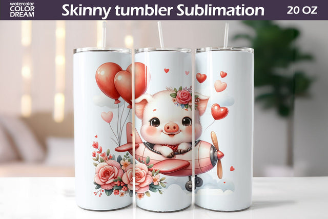 Cute Pig Valentine Tumbler I Animal Valentine's Day Sublimation WatercolorColorDream 