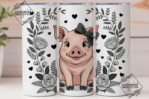 Cute Pig with Floral 20oz Tumbler Wrap Sublimation sassyprint 