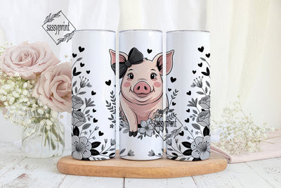 Cute Pig with Floral 20oz Tumbler Wrap Sublimation sassyprint 