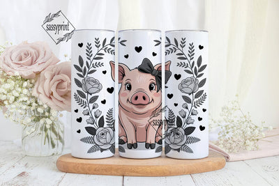 Cute Pig with Floral 20oz Tumbler Wrap Sublimation sassyprint 