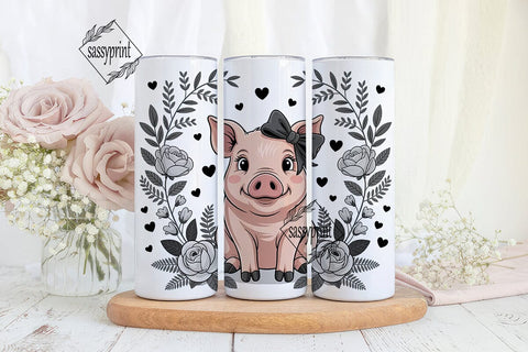 Cute Pig with Floral 20oz Tumbler Wrap Sublimation sassyprint 