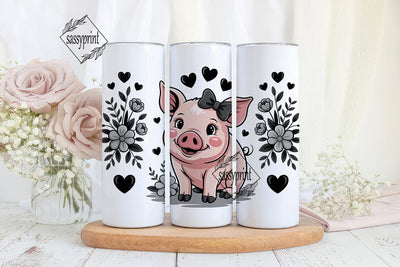 Cute Pig with Floral 20oz Tumbler Wrap Sublimation sassyprint 