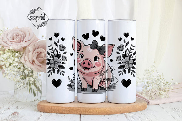 Cute Pig with Floral 20oz Tumbler Wrap Sublimation sassyprint 