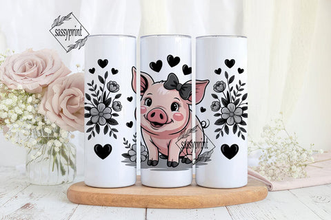 Cute Pig with Floral 20oz Tumbler Wrap Sublimation sassyprint 