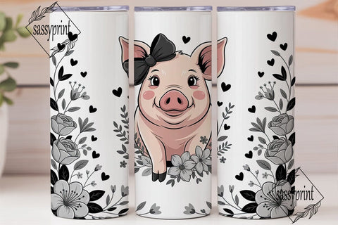 Cute Pig with Floral 20oz Tumbler Wrap Sublimation sassyprint 