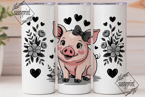 Cute Pig with Floral 20oz Tumbler Wrap Sublimation sassyprint 