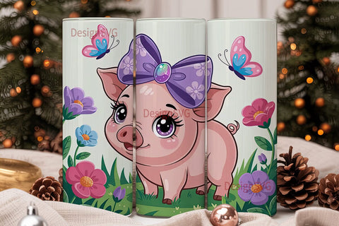 Cute Pig with Flowers 20oz Tumbler Wrap Sublimation DesignSVG 