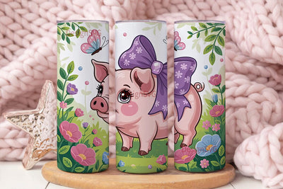 Cute Pig with Flowers 20oz Tumbler Wrap Sublimation DesignSVG 
